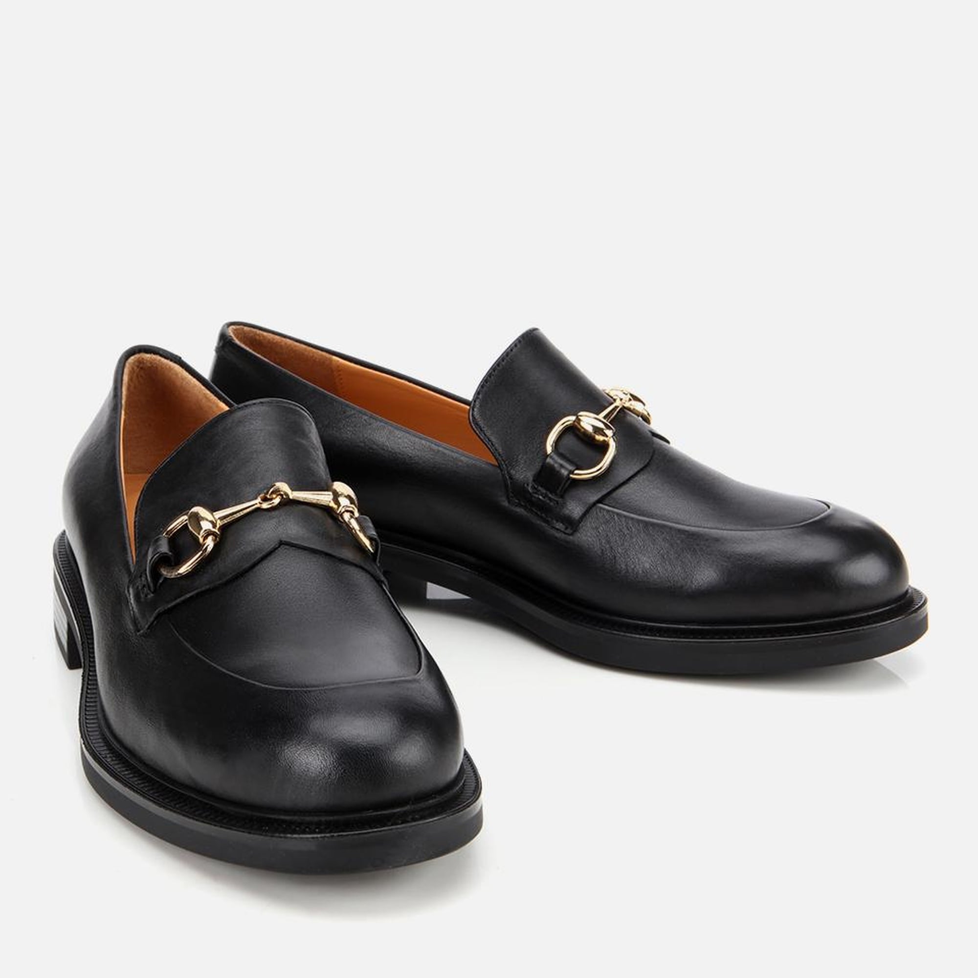 Kadın Deri Siyah Tokalı Klasik Loafer