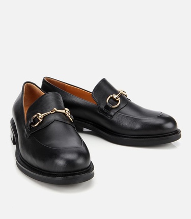  Kadın Deri Siyah Tokalı Klasik Loafer