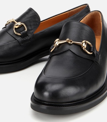  Kadın Deri Siyah Tokalı Klasik Loafer