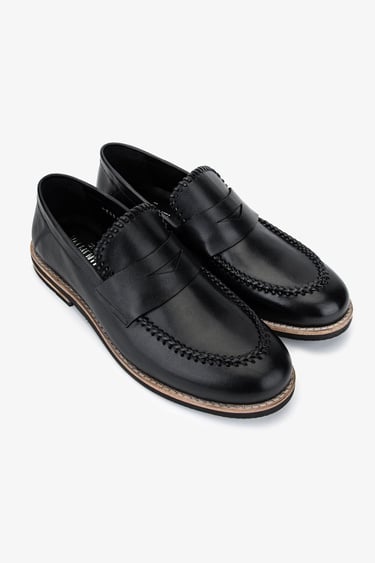  Valmenti Erkek Hakiki Deri Siyah Loafer Ayakkabı