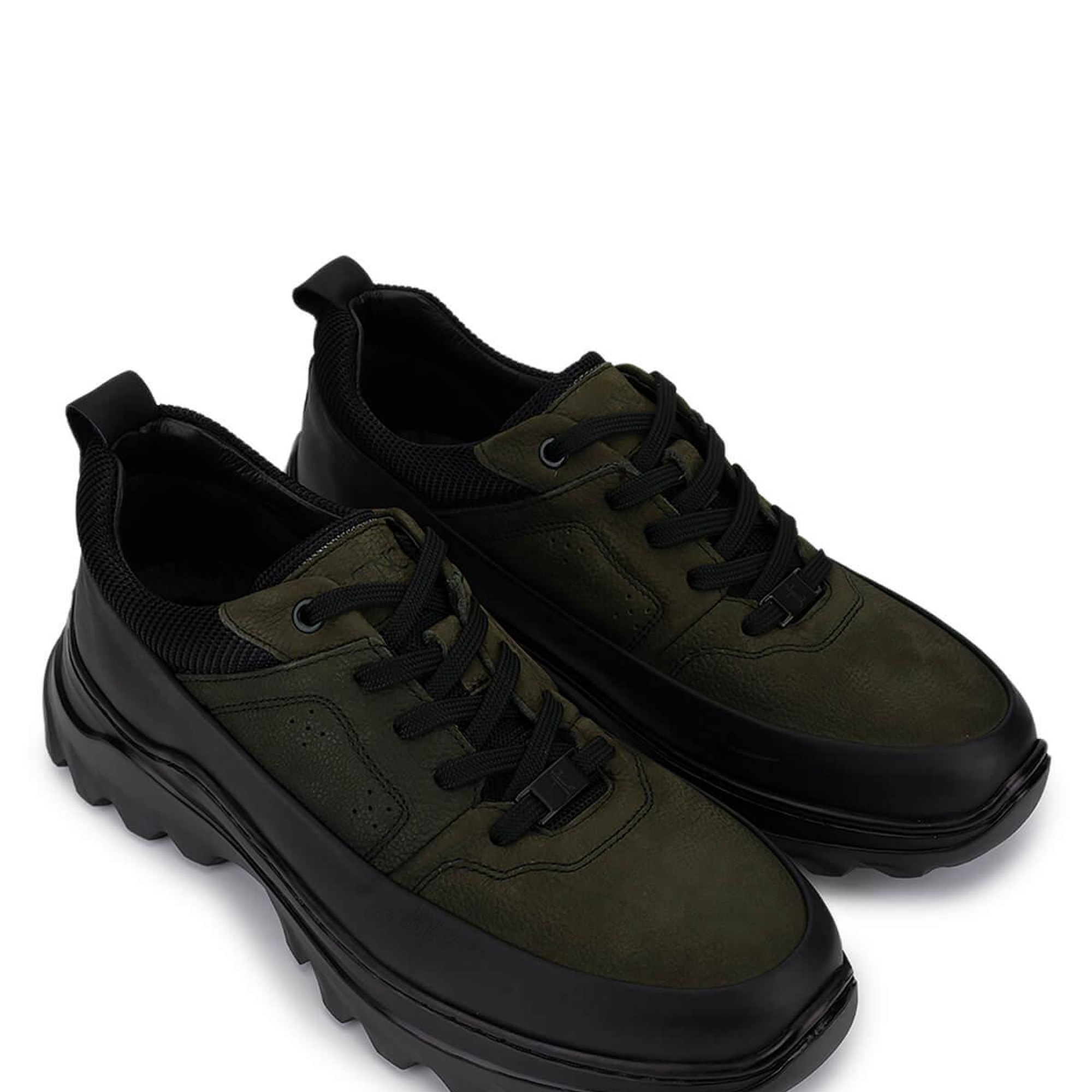 Tamer Tanca Erkek Hakiki Deri Siyah Mat/Haki Sneakers & Spor Ayakkabı