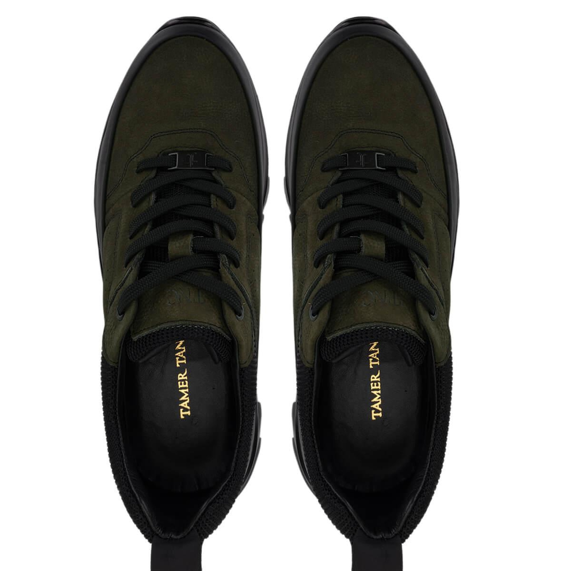 Tamer Tanca Erkek Hakiki Deri Siyah Mat/Haki Sneakers & Spor Ayakkabı