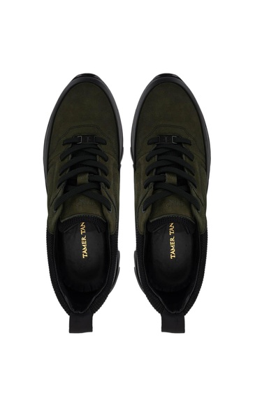  Tamer Tanca Erkek Hakiki Deri Siyah Mat/Haki Sneakers & Spor Ayakkabı