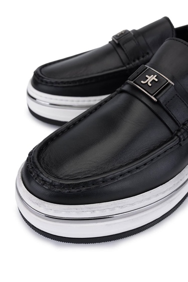  Tamer Tanca Erkek Hakiki Deri Siyah Deri Loafer Ayakkabı