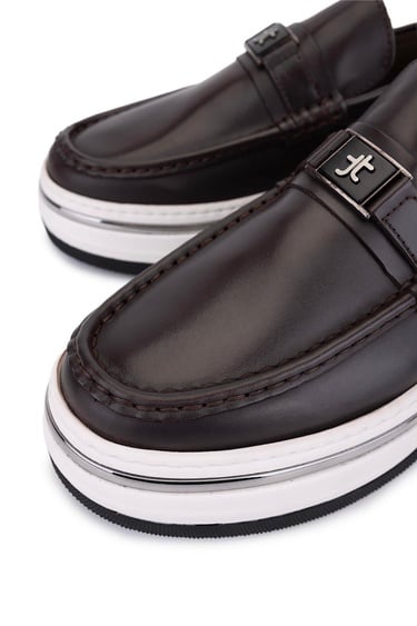  Tamer Tanca Erkek Hakiki Deri Kahverengi Loafer Ayakkabı