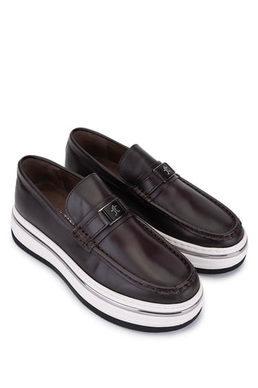  Tamer Tanca Erkek Hakiki Deri Kahverengi Loafer Ayakkabı