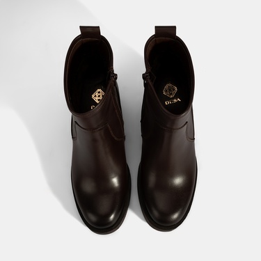  Kadın Kahve Kalın Topuklu Deri Bot