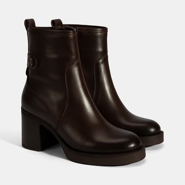  Kadın Kahve Kalın Topuklu Deri Bot