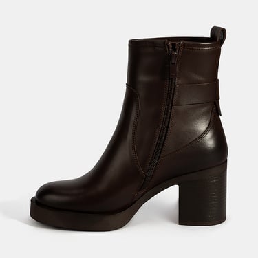  Kadın Kahve Kalın Topuklu Deri Bot