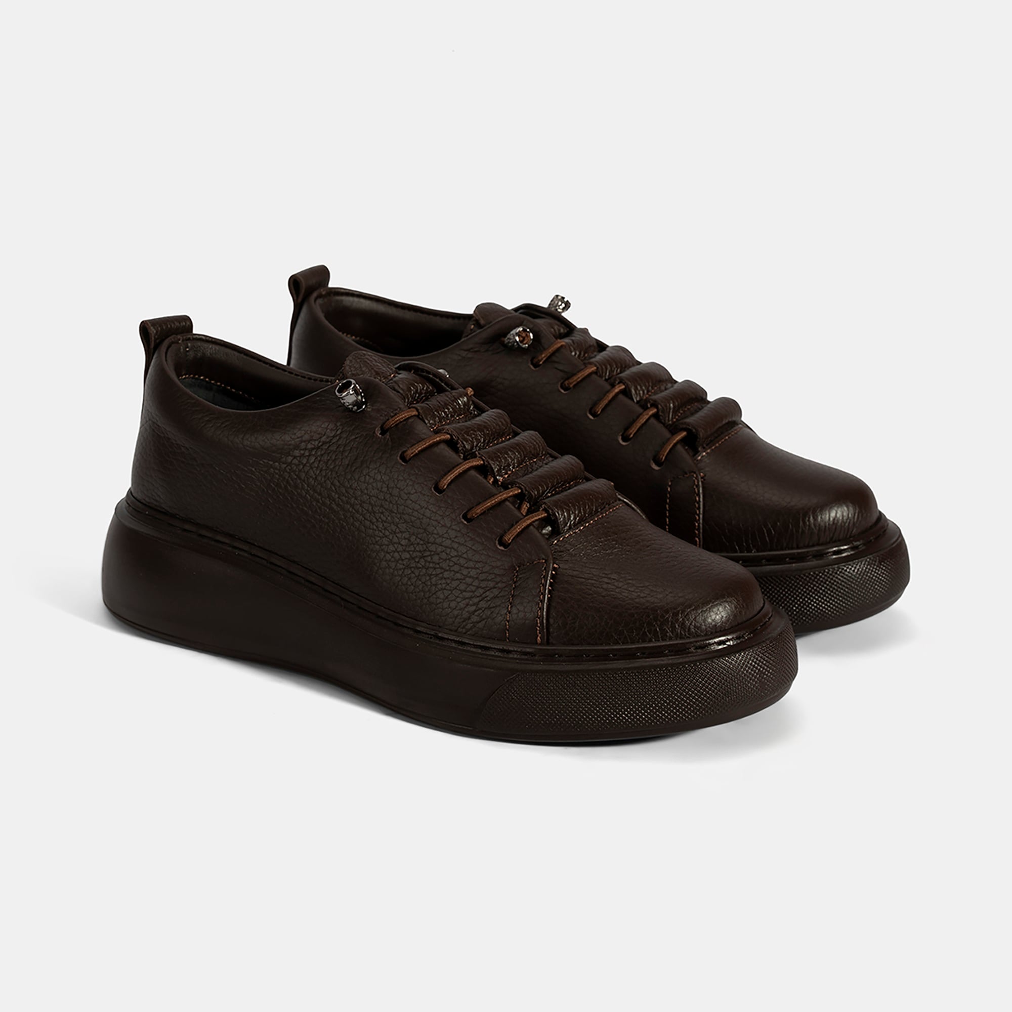 Kadın Kahve Bağcıklı Deri Spor Ayakkabı