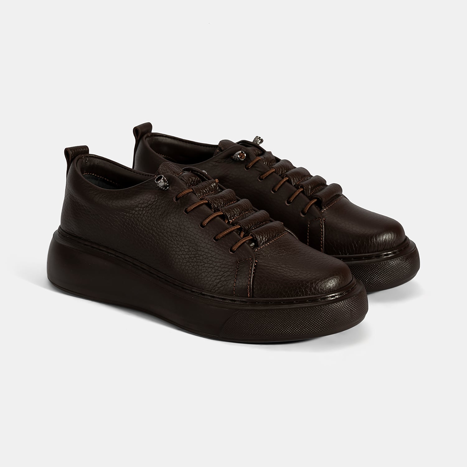  Kadın Kahve Bağcıklı Deri Spor Ayakkabı