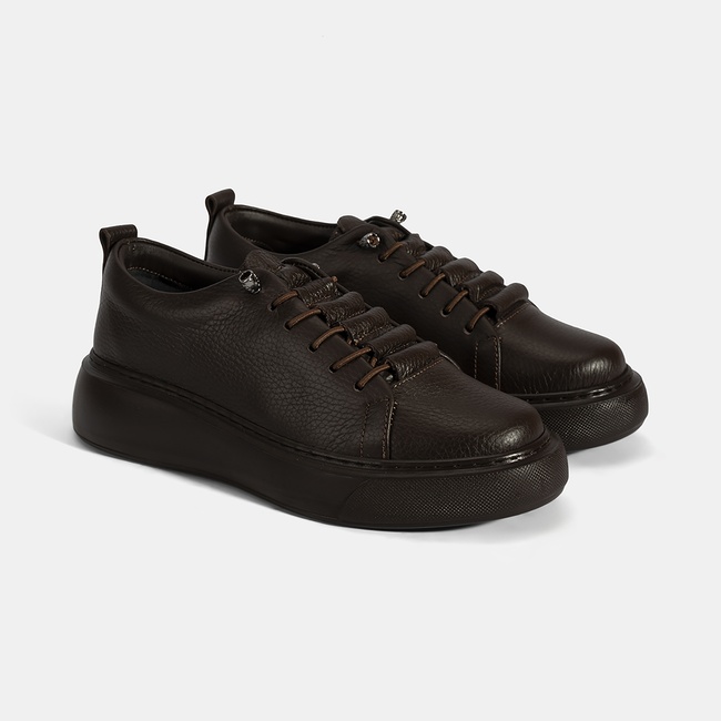  Kadın Kahve Bağcıklı Deri Spor Ayakkabı