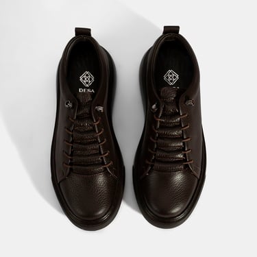  Kadın Kahve Bağcıklı Deri Spor Ayakkabı