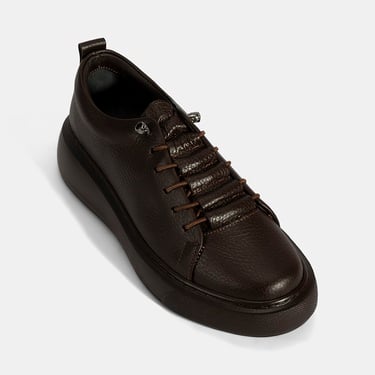  Kadın Kahve Bağcıklı Deri Spor Ayakkabı