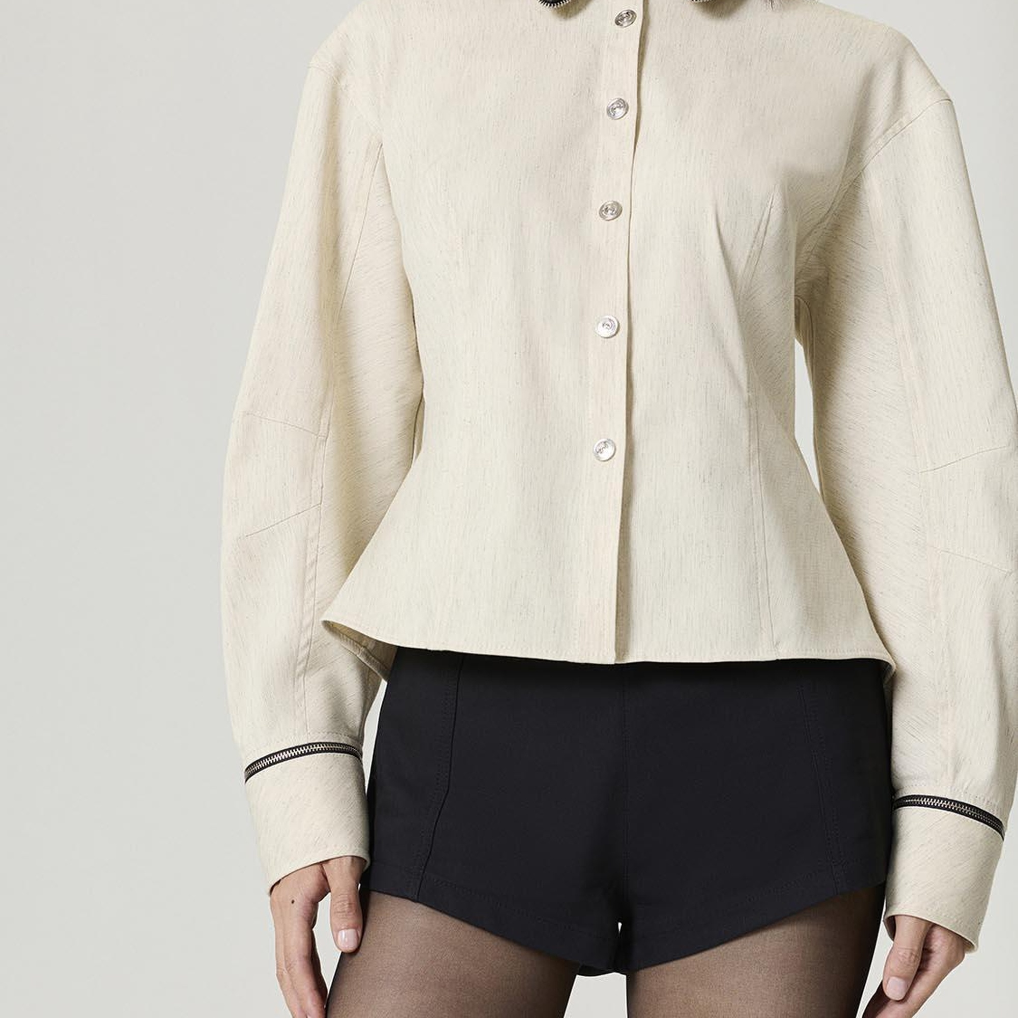 Deri ve Fermuar Detaylı Gömlek