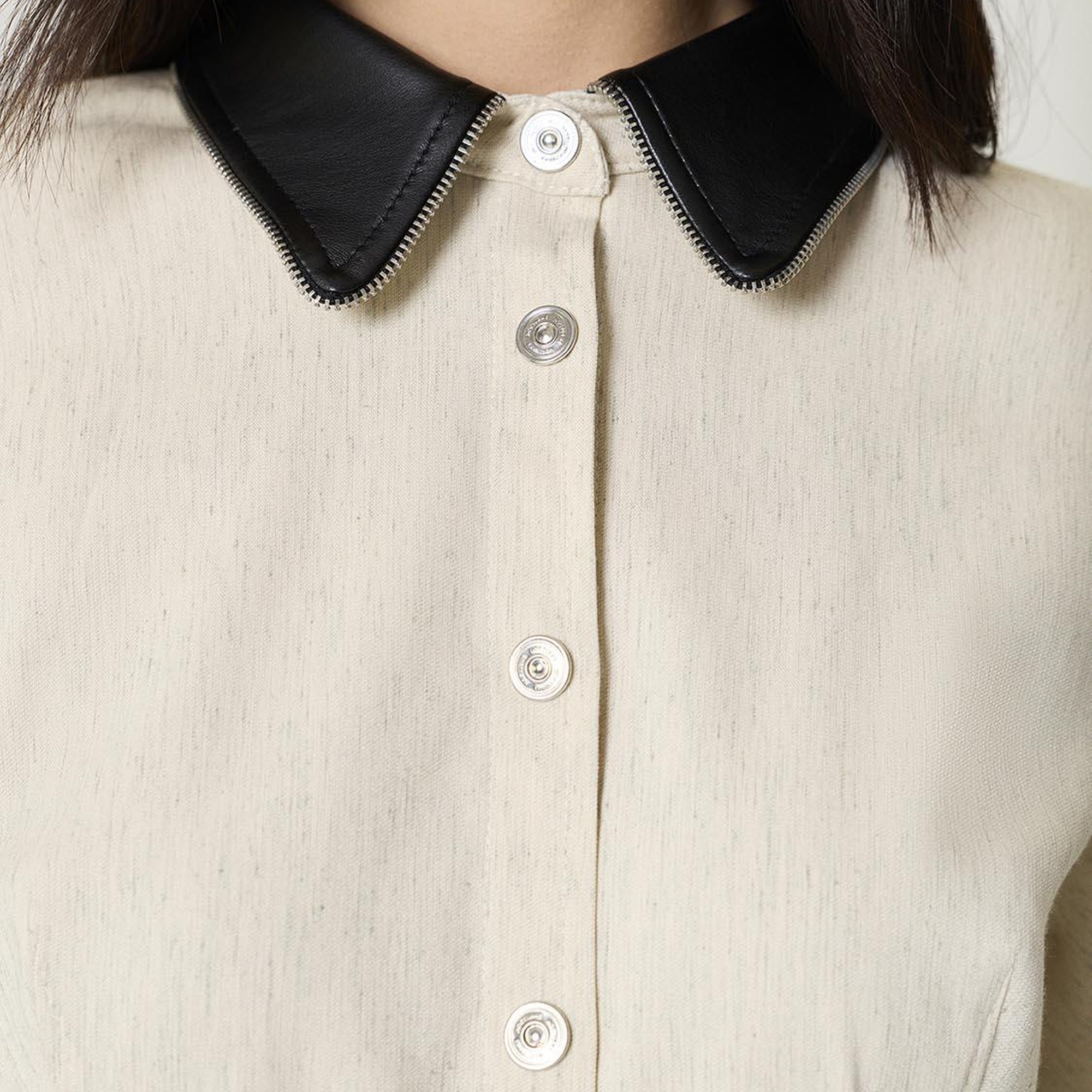 Deri ve Fermuar Detaylı Gömlek