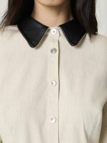  Deri ve Fermuar Detaylı Gömlek