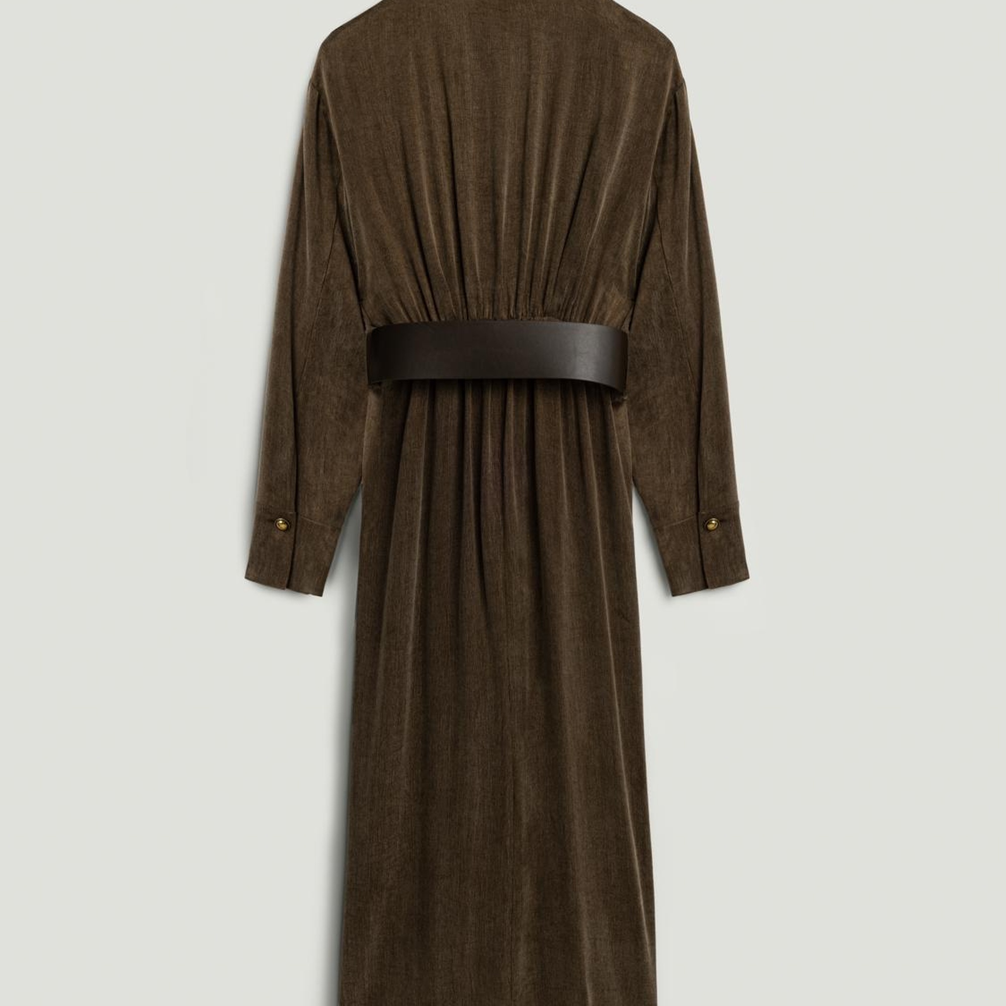 Drape Detaylı Kemerli Maxi Elbise