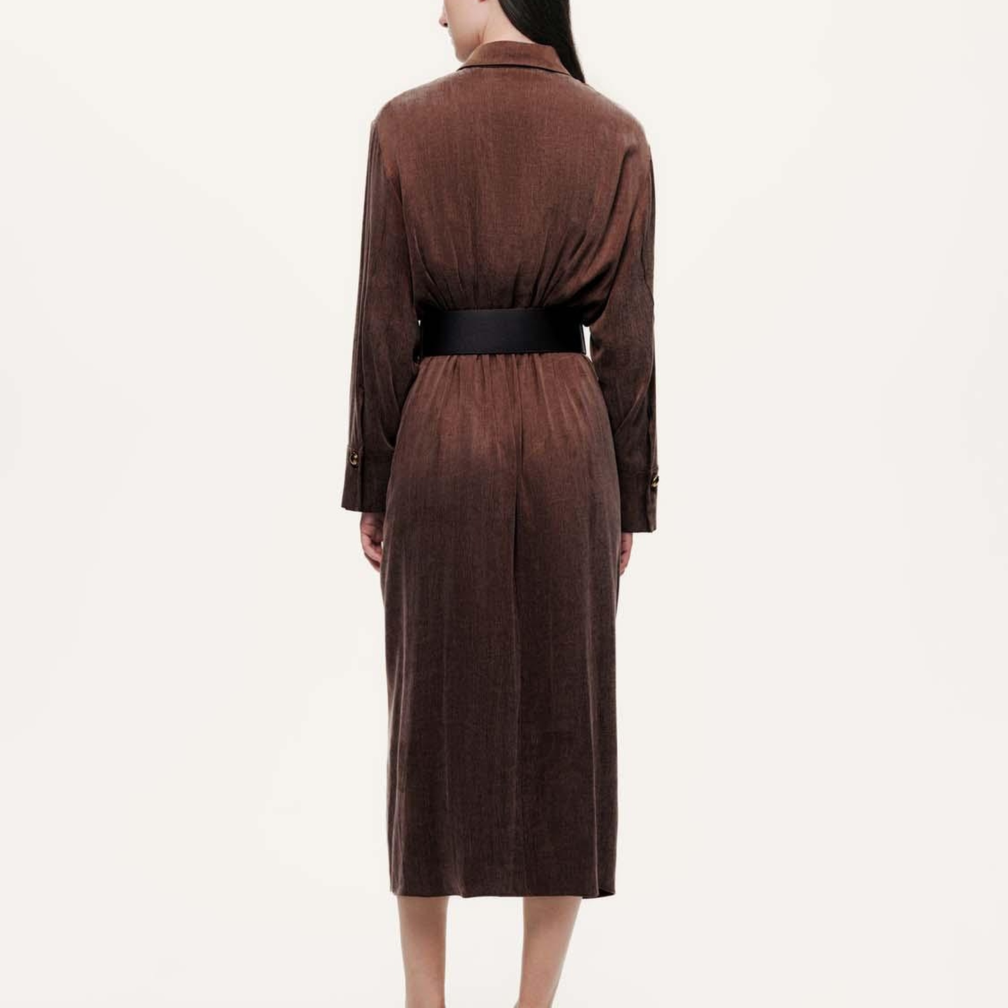 Drape Detaylı Kemerli Maxi Elbise