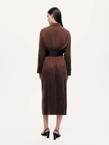  Drape Detaylı Kemerli Maxi Elbise