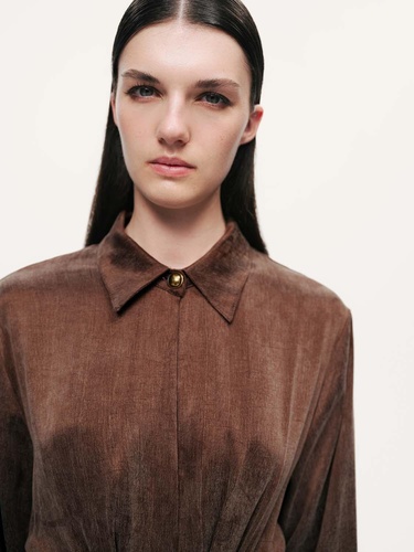  Drape Detaylı Kemerli Maxi Elbise