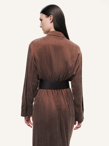  Drape Detaylı Kemerli Maxi Elbise