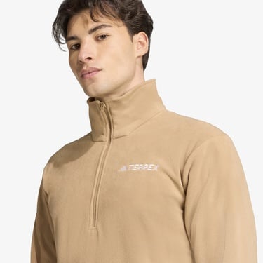  adidas Multi Essentials 1-2 Zip Fleece Erkek Kahverengi Yürüyüş Polar