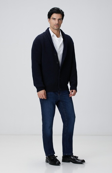  Network Erkek Lacivert Selanik Örgülü Triko Hırka