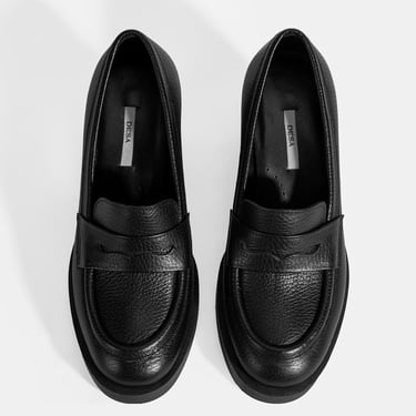  Kadın Siyah Kalın Topuklu Deri Loafer