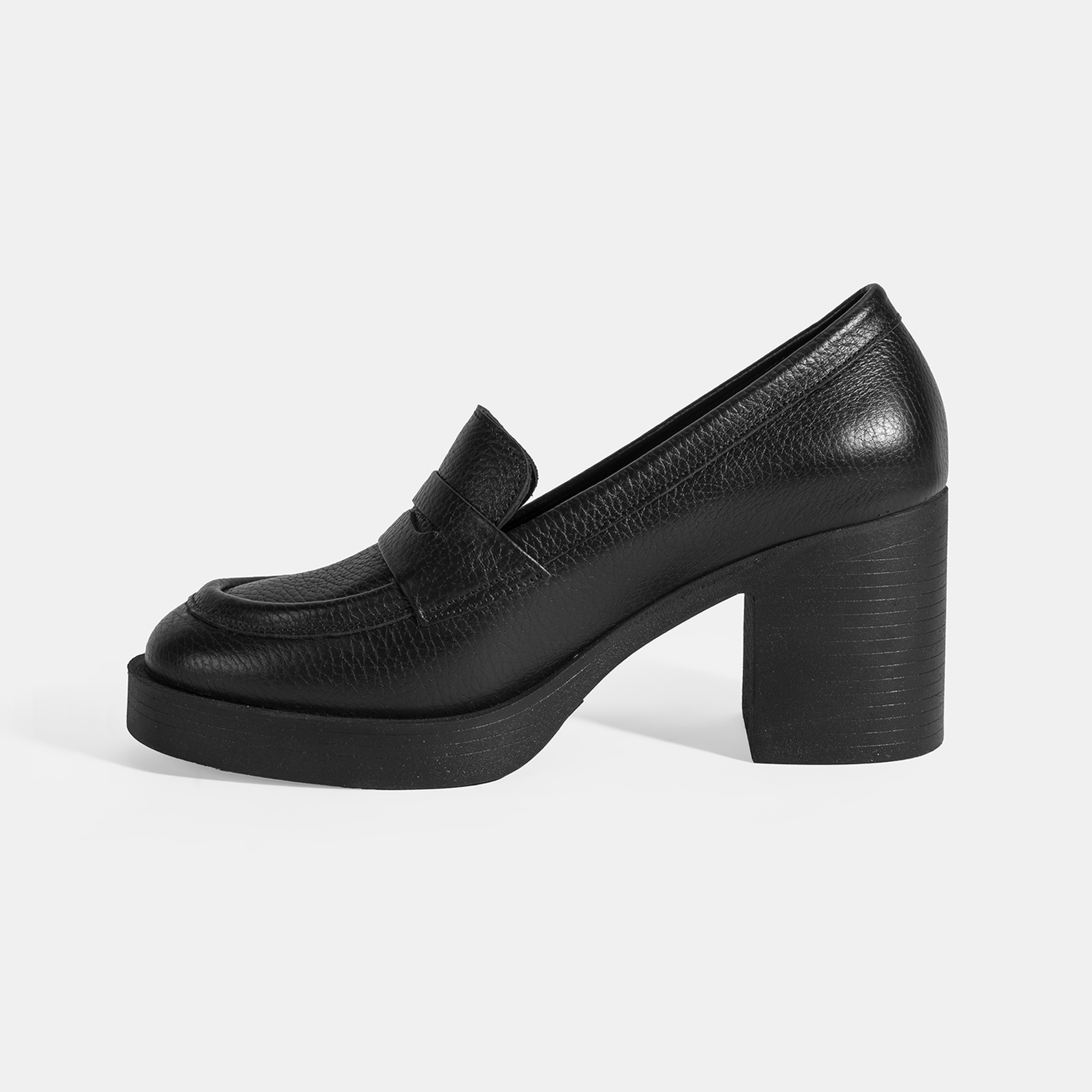 Kadın Siyah Kalın Topuklu Deri Loafer