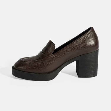  Kadın Kahve Kalın Topuklu Deri Loafer