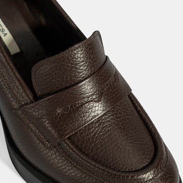  Kadın Kahve Kalın Topuklu Deri Loafer