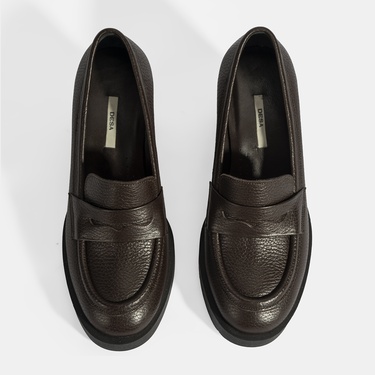  Kadın Kahve Kalın Topuklu Deri Loafer