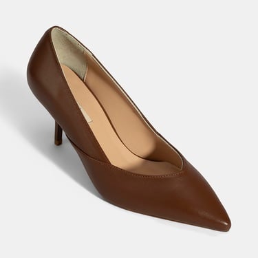  Kadın Taba Deri Topuklu Klasik Ayakkabı