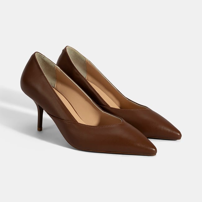  Kadın Taba Deri Topuklu Klasik Ayakkabı