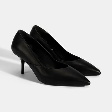  Kadın Siyah Deri Topuklu Klasik Ayakkabı