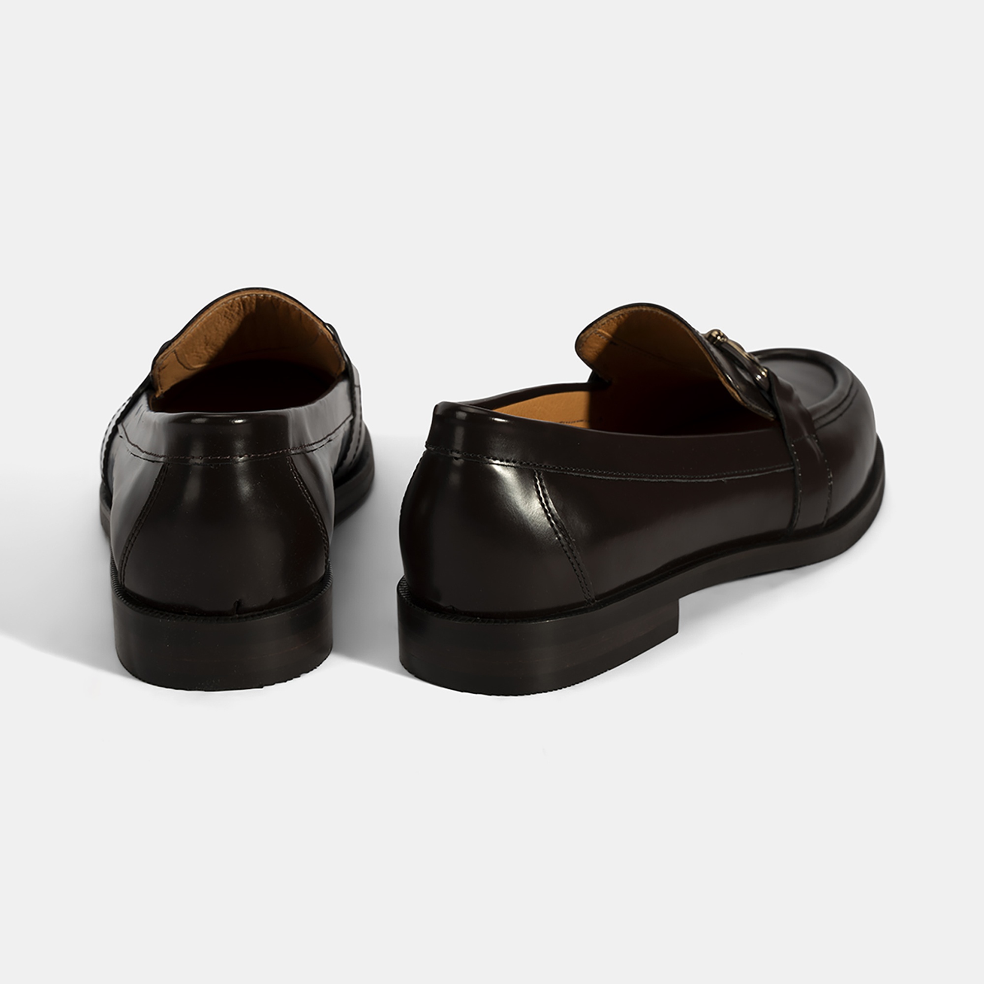 Kadın Kahve Metal Toka Detaylı Deri Loafer