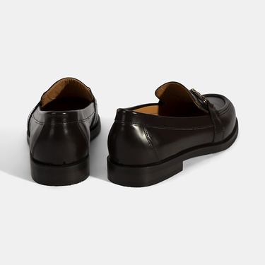  Kadın Kahve Metal Toka Detaylı Deri Loafer