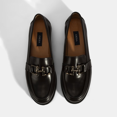  Kadın Kahve Metal Toka Detaylı Deri Loafer