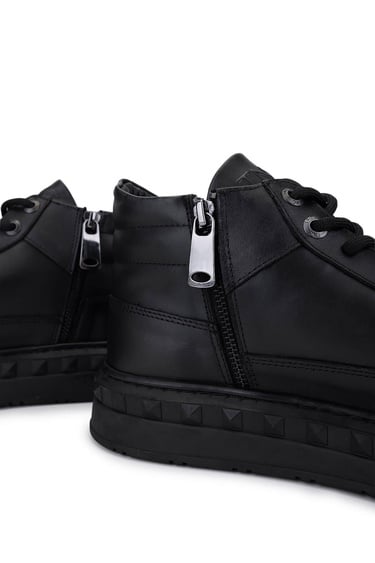  Tamer Tanca Erkek Hakiki Deri Siyah Deri Sneakers & Spor Bot