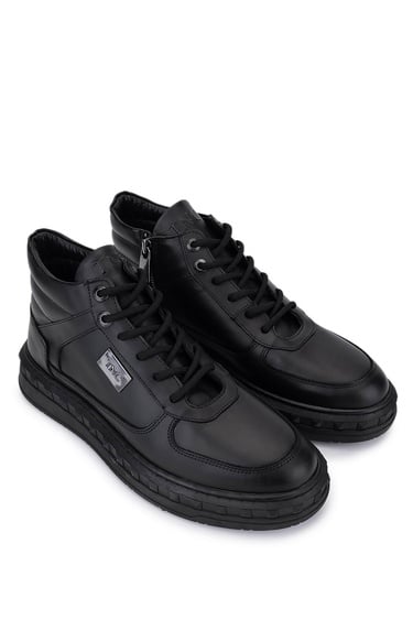  Tamer Tanca Erkek Hakiki Deri Siyah Deri Sneakers & Spor Bot