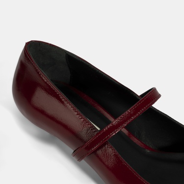  Kadın Bordo İnce Kısa Topuklu Deri Ayakkabı