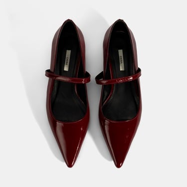  Kadın Bordo İnce Kısa Topuklu Deri Ayakkabı