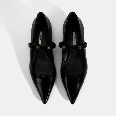  Kadın Siyah İnce Kısa Topuklu Deri Ayakkabı