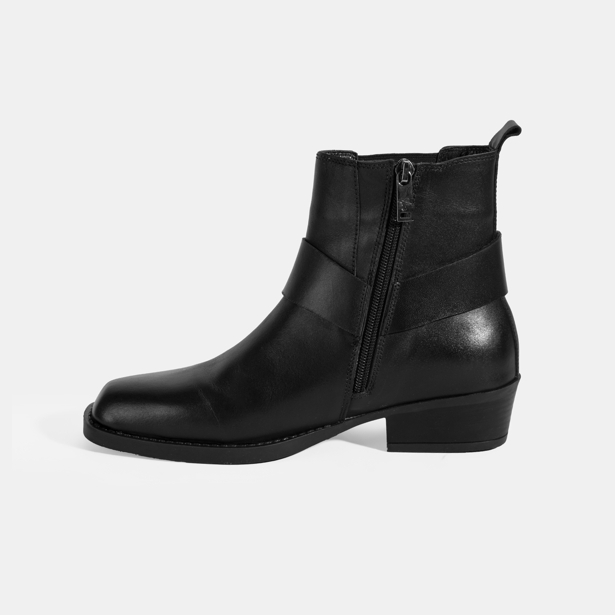 Kadın Siyah Lastik Detaylı Deri Bot