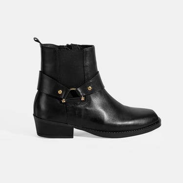  Kadın Siyah Lastik Detaylı Deri Bot
