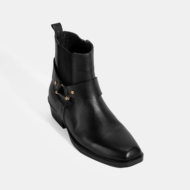  Kadın Siyah Lastik Detaylı Deri Bot