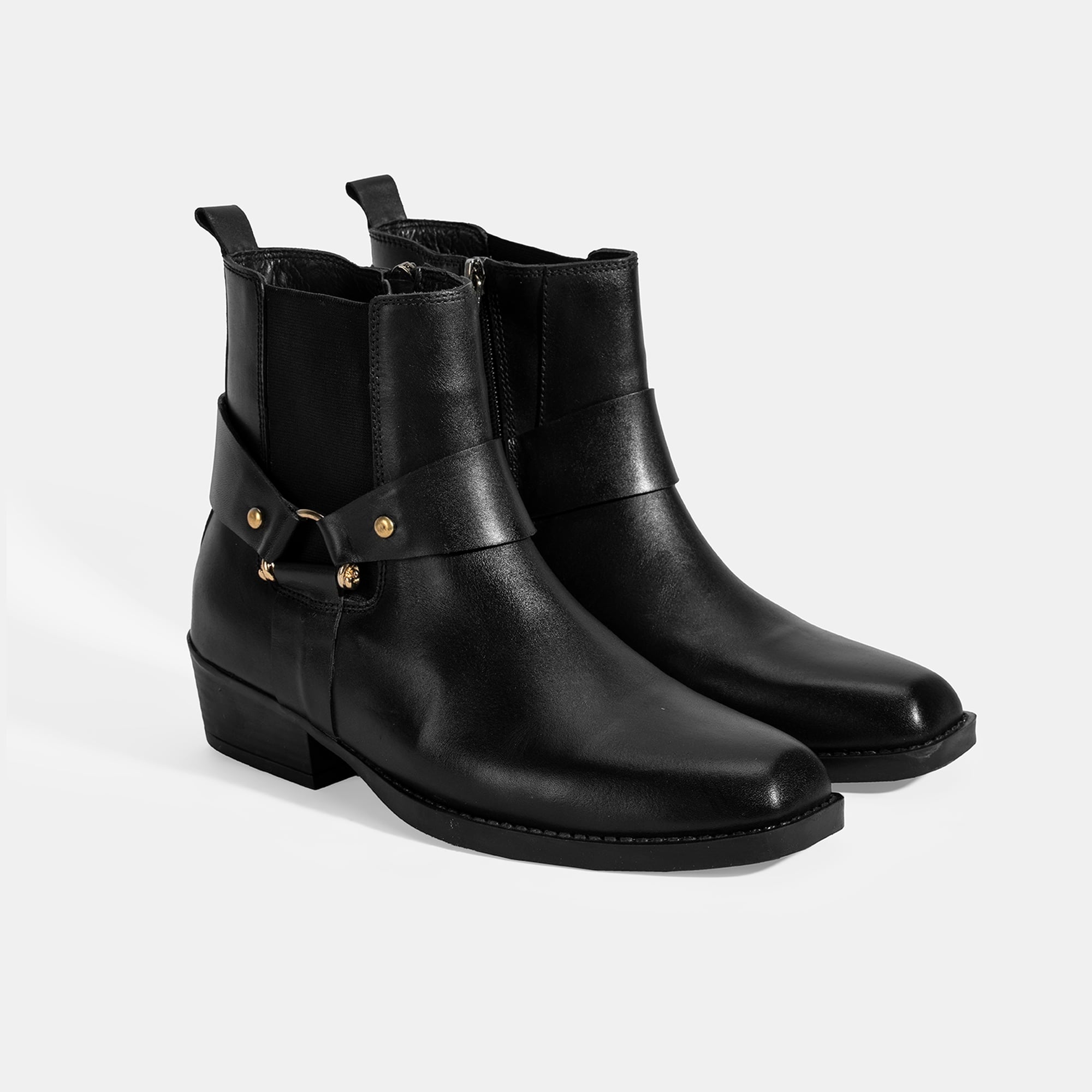 Kadın Siyah Lastik Detaylı Deri Bot