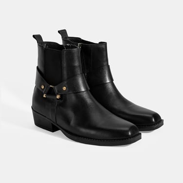  Kadın Siyah Lastik Detaylı Deri Bot