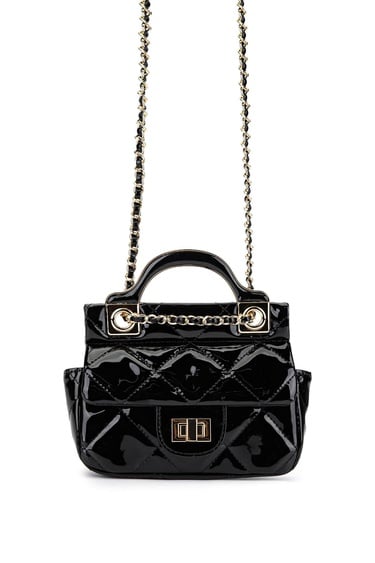  Tamer Tanca Kadın Suni Deri Siyah Rugan Omuz Çanta